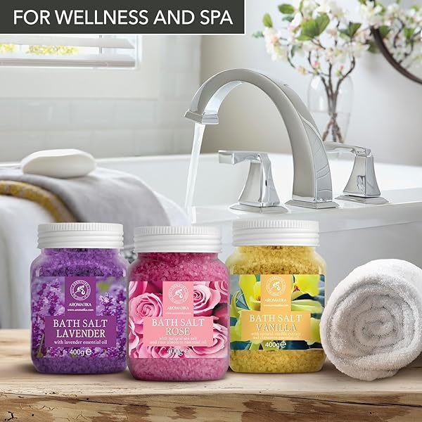 Sales de Baño Set 3x400g con Aceite 100% Natural Lavender - Rosas - Eucalipto - Mejor para Buen Sueño - Alivio del Estrés - Baño - Cuidado Corporal - Bienestar - Belleza - Relajación - Spa - Image 8