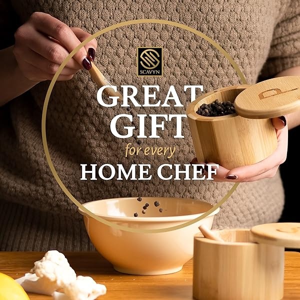 Scavyn Premium Bamboo Salt and Pepper Bowls - Salt Cellar with Magnetic Swivel Lids and Spoons - Salt Box Set of 2 - 3.5 x 3.0 inches - 6 oz - Image 8
