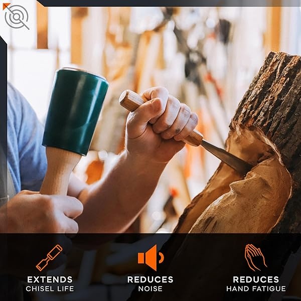 Schaaf - Herramientas para tallar madera de 15 onzas, pequeño mazo de madera, herramientas de madera, martillo de madera, mango cómodo que reduce la fatiga de la mano, ruido reductor de uretano, - Image 3