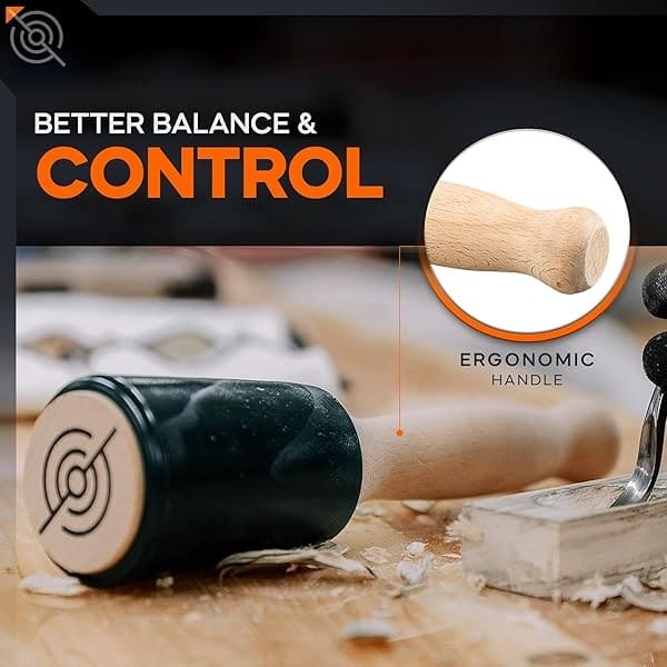 Schaaf - Herramientas para tallar madera de 15 onzas, pequeño mazo de madera, herramientas de madera, martillo de madera, mango cómodo que reduce la fatiga de la mano, ruido reductor de uretano, - Image 4