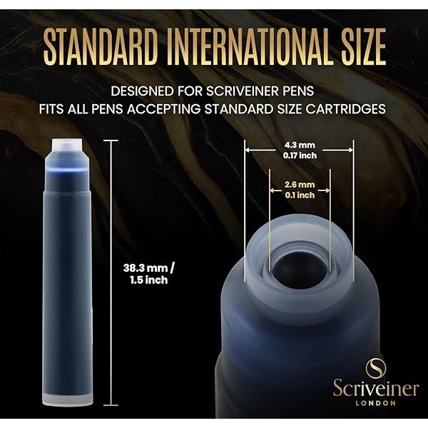 Scriveiner Cartuchos de tinta para pluma estilográfica, color azul, 20 cartuchos de tinta internacionales estándar, fabricados en el Reino Unido, el mejor cartucho para tu bolígrafo Scriveiner, tamaño de recambio se adapta a una amplia gama de plumas estilográficas - Image 3