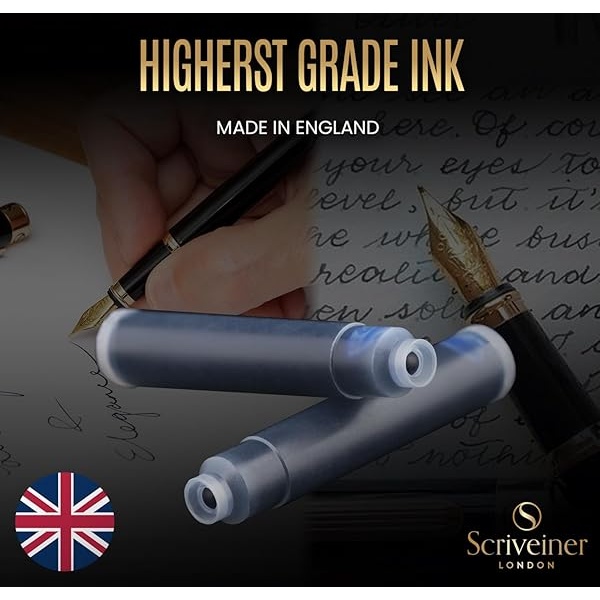 Scriveiner Cartuchos de tinta para pluma estilográfica, color azul, 20 cartuchos de tinta internacionales estándar, fabricados en el Reino Unido, el mejor cartucho para tu bolígrafo Scriveiner, tamaño de recambio se adapta a una amplia gama de plumas estilográficas - Image 4