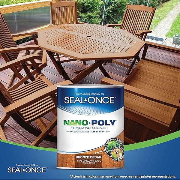 Seal-Once Nano+Poly - Sellador de madera penetrante con poliuretano - Sellador impermeable de alta calidad - 1 galón y cedro de bronce - Image 6