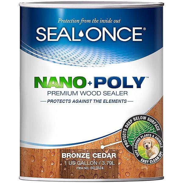 Seal-Once Nano+Poly - Sellador de madera penetrante con poliuretano - Sellador impermeable de alta calidad - 1 galón y cedro de bronce