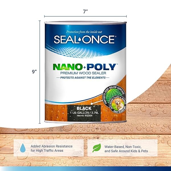 Sellador de madera con poliuretano de Seal-ONCE Nano+Poly Ready Mix negro penetrante con poliuretano (transparente) – base acuosa, bajo COV, impermeabilización para cubiertas, vallas, revestimiento y casas de troncos. (1 galón) - Image 3