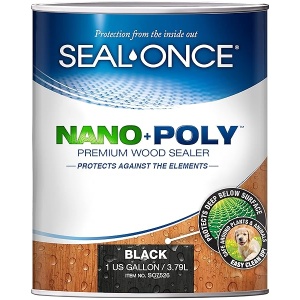 Sellador de madera con poliuretano de Seal-ONCE Nano+Poly Ready Mix negro penetrante con poliuretano (transparente) – base acuosa, bajo COV, impermeabilización para cubiertas, vallas, revestimiento y casas de troncos. (1 galón)