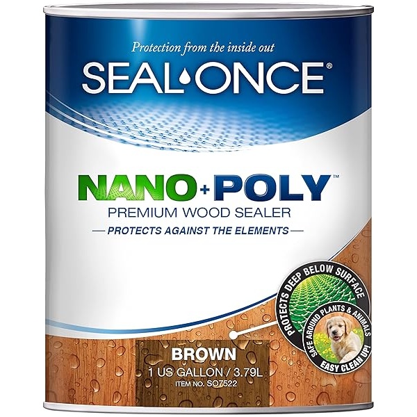 Sellador de madera con poliuretano (transparente) con base de agua, bajo COV, impermeabilizante para cubiertas, vallas, revestimiento y casas de troncos de Seal-ONCE
