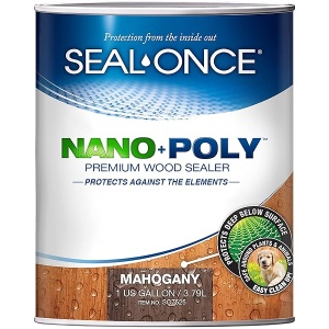 Sellador de madera de caoba penetrante con poliuretano (transparente) a base de agua, bajo COV, impermeabilizante para cubiertas, vallas, revestimiento y casas de troncos. 1 galón.