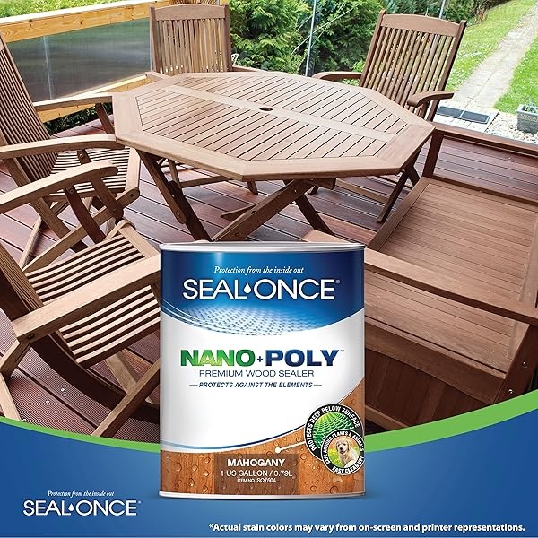 Sellador de madera de caoba penetrante con poliuretano (transparente) a base de agua, bajo COV, impermeabilizante para cubiertas, vallas, revestimiento y casas de troncos. 1 galón. - Image 6