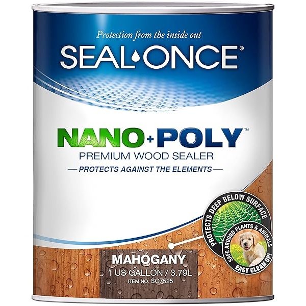 Sellador de madera de caoba penetrante con poliuretano (transparente) a base de agua, bajo COV, impermeabilizante para cubiertas, vallas, revestimiento y casas de troncos. 1 galón.