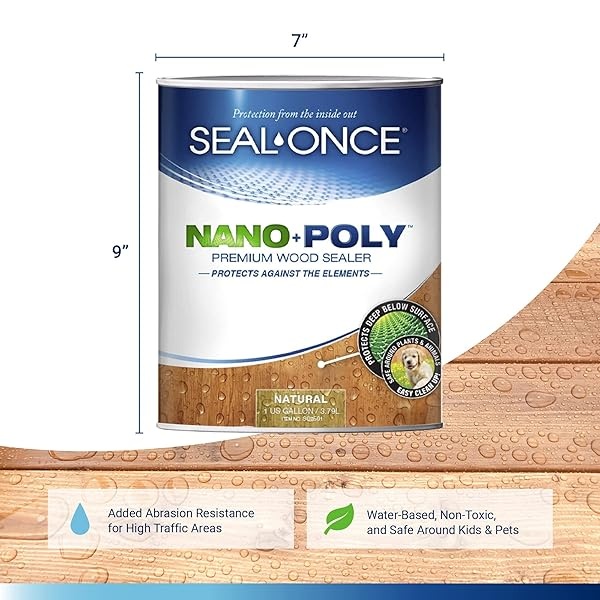 Sellador de madera penetrante natural con poliuretano (transparente) con base de agua, bajo COV, impermeabilizante para cubiertas, vallas, revestimiento y casas de leña. 1 galón - Image 3