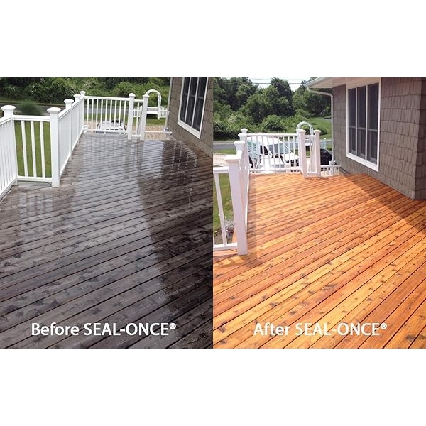 Sellador de madera penetrante natural con poliuretano (transparente) con base de agua, bajo COV, impermeabilizante para cubiertas, vallas, revestimiento y casas de leña. 1 galón - Image 7