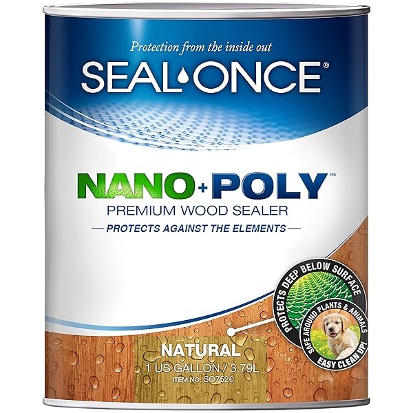 Sellador de madera penetrante natural con poliuretano (transparente) con base de agua, bajo COV, impermeabilizante para cubiertas, vallas, revestimiento y casas de leña. 1 galón
