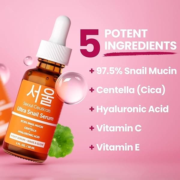 SeoulCeuticals Korean Skin Care Snail Mucin Serum - Korean Beauty Skincare Night Serum for Face - Contains Potent 97.5% K Beauty Snail + Hyaluronic Acid + Centella Asiatica Extremely Effective Anti Wrinkle Serum 1oz - Image 3