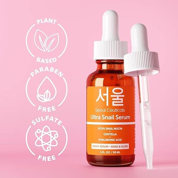 SeoulCeuticals Korean Skin Care Snail Mucin Serum - Korean Beauty Skincare Night Serum for Face - Contains Potent 97.5% K Beauty Snail + Hyaluronic Acid + Centella Asiatica Extremely Effective Anti Wrinkle Serum 1oz - Image 10