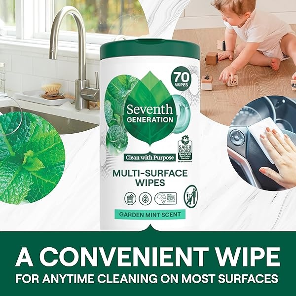 Seventh Generation Multi-Surface Wipes, Garden Mint scent, 70 Wipes, Pack of 3 (Packaging May Vary) - Image 3