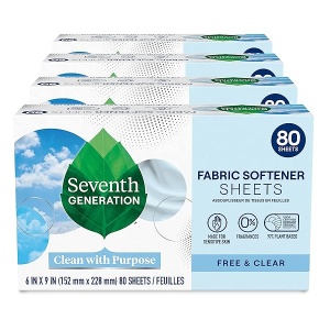 Seventh Generation Sábanas para secadora sin suavizante y transparentes, sin fragancia, 80 hojas, 80 unidades (paquete de 4)