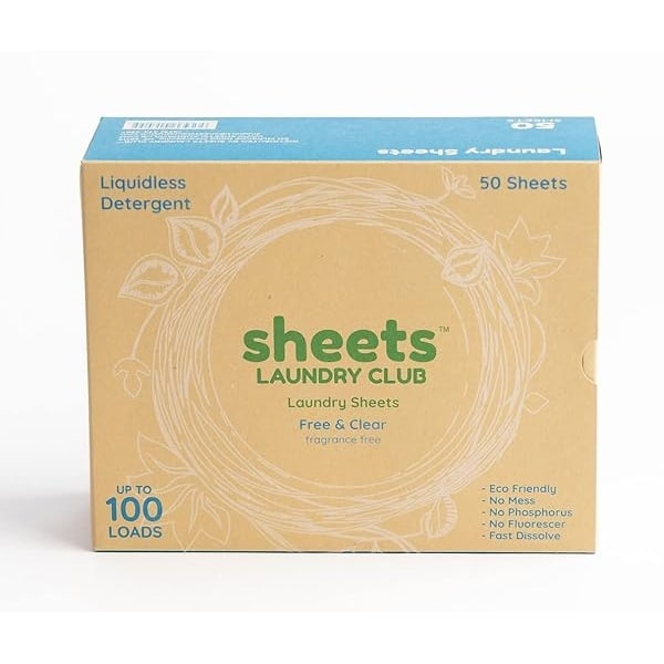 Sheets Laundry Club - Hasta 100 cargas - 50 hojas - Como se ve en Shark Tank - Hojas de detergente para ropa - Sin fragancia - Sin jarra de plástico - Nueva tecnología sin líquido - Ecológico ligero - Image 3