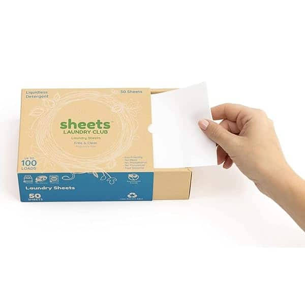 Sheets Laundry Club - Hasta 100 cargas - 50 hojas - Como se ve en Shark Tank - Hojas de detergente para ropa - Sin fragancia - Sin jarra de plástico - Nueva tecnología sin líquido - Ecológico ligero - Image 4