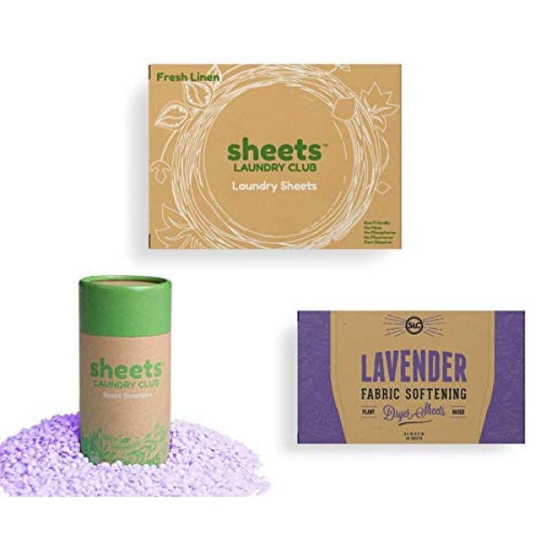 Sheets Laundry Club - Kit de lavandería todo en uno. - Ligero - Disfruta de 50 sábanas de lino fresco de disolución rápida, tubo de refuerzo de aroma de aguas sin marcar de 1 a 8 onzas, 40 hojas de secadora de vitalidad a base de plantas - Image 4