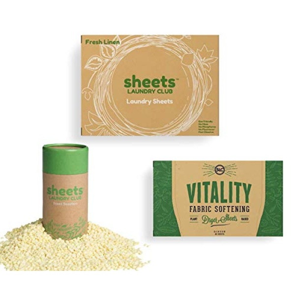 Sheets Laundry Club - Kit de lavandería todo en uno. - Ligero - Disfruta de 50 sábanas de lino fresco de disolución rápida, tubo de refuerzo de aroma de aguas sin marcar de 1 a 8 onzas, 40 hojas de secadora de vitalidad a base de plantas - Image 5