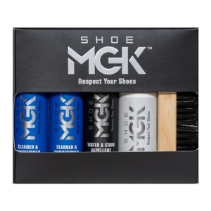 Shoe MGK MVP Kit limpiador de zapatos limpiador y acondicionador de zapatos, repelente de agua y manchas, retoque y cepillo para polvo blanco, Azul, Mediem