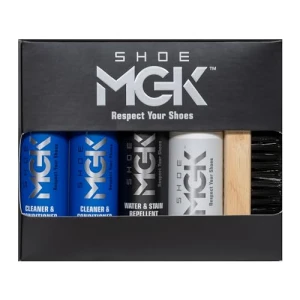 Shoe MGK MVP Kit limpiador de zapatos limpiador y acondicionador de zapatos, repelente de agua y manchas, retoque y cepillo para polvo blanco, Azul, Mediem