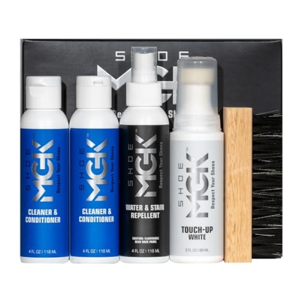 Shoe MGK MVP Kit limpiador de zapatos limpiador y acondicionador de zapatos, repelente de agua y manchas, retoque y cepillo para polvo blanco, Azul, Mediem - Image 5