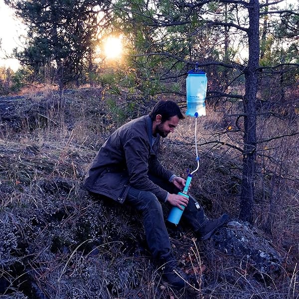SimPure Filtro de agua por gravedad, purificador de agua portátil alimentado por gravedad con bolsa de gravedad de 3 L, correa para árbol, equipo de supervivencia sin BPA y equipo para acampar, - Image 9