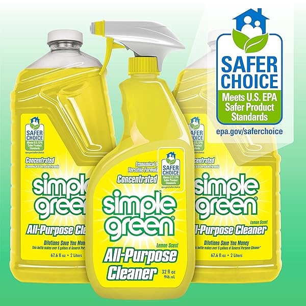 Simple Green Limpiador multiusos – Quitamanchas para ropa, tela y alfombra, limpia suelos e inodoros, desengrasa hornos y sartenes (limón, spray de 32 onzas y recambio de 2 a 64 onzas) - Image 5