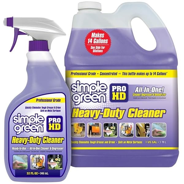 Simple Green Pro HD Limpiador concentrado y desengrasante "púrpura" – resistente, profesional, automotriz, restaurante, cocinas, parrillas, hornos – Spray de 32 onzas y 1 gal de repuesto (paquete de 2)