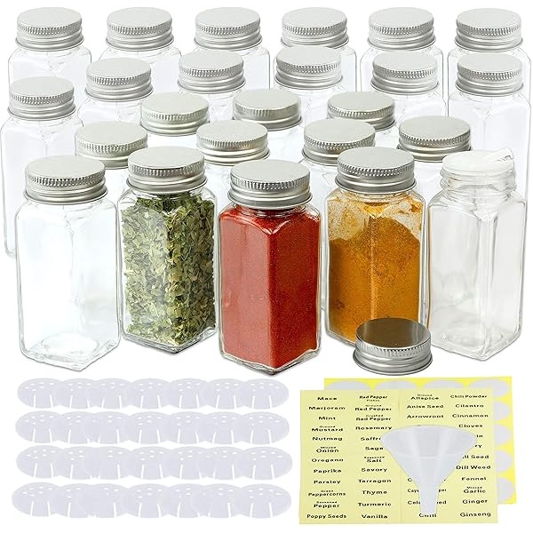 Simple Houseware - Frascos cuadrados de 4 onzas con etiquetas