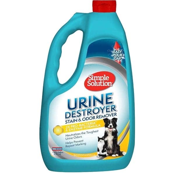 Simple Solution - Destructor de orina para Mascotas | Limpiador enzimático con 2 x Poder de Limpieza Pro-Bacterias | Dirige Manchas y olores de orina | 1 galón