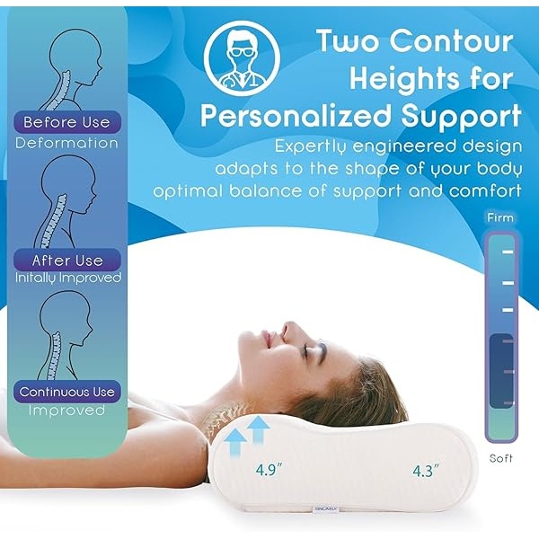 Sinomax - Almohada cervical y cuello de espuma viscoelástica de contorno – Almohada de cuello de diamante dorado para apoyo de espalda y personas que duermen de lado, 22 x 14 x 4-5 pulgadas (estándar) - Image 3