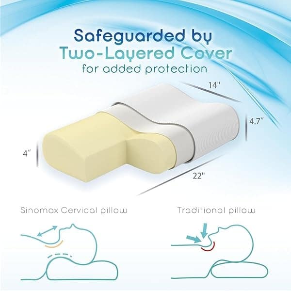 Sinomax - Almohada cervical y cuello de espuma viscoelástica de contorno – Almohada de cuello de diamante dorado para apoyo de espalda y personas que duermen de lado, 22 x 14 x 4-5 pulgadas (estándar) - Image 8