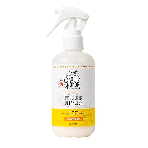 Skout's Honor: Desenredador probiótico – 8 fl oz – Hidrata y desodoriza el pelo, soporta las defensas naturales de mascotas, pH equilibrado y libre de sulfatos con aceite de aguacate