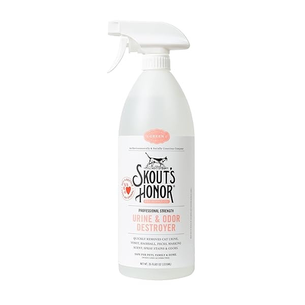 Skout's Honor: Destruidor de orina y olores de fuerza profesional, elimina manchas y olores, elimina rápidamente la orina de gato, el vómito, las bolas de pelo y el aroma de marcado, 35 onzas. Gatillo