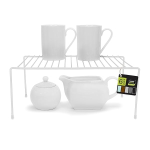 Smart Design Estante de almacenamiento para gabinete - Juego de 6 - Mediano - 8.5 x 13.25 pulgadas - Patas antideslizantes - Estructura de metal de acero - Revestimiento resistente a la oxidación - Organización de tazas, platos, mostradores y despensas - Cocina - Blanco
