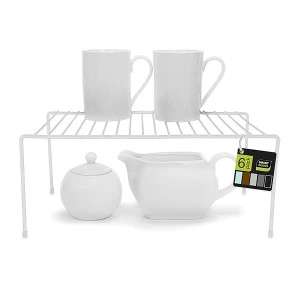 Smart Design Estante de almacenamiento para gabinete - Juego de 6 - Mediano - 8.5 x 13.25 pulgadas - Patas antideslizantes - Estructura de metal de acero - Revestimiento resistente a la oxidación - Organización de tazas, platos, mostradores y despensas - Cocina - Blanco