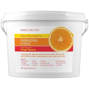 Smells Begone Gel absorbente de olor – ambientador y eliminador de olores para hogares, garajes y edificios comerciales – Tamaño y fuerza industrial – no tóxico – 1 galón, Cítrico energizante, 1 Galón, 1