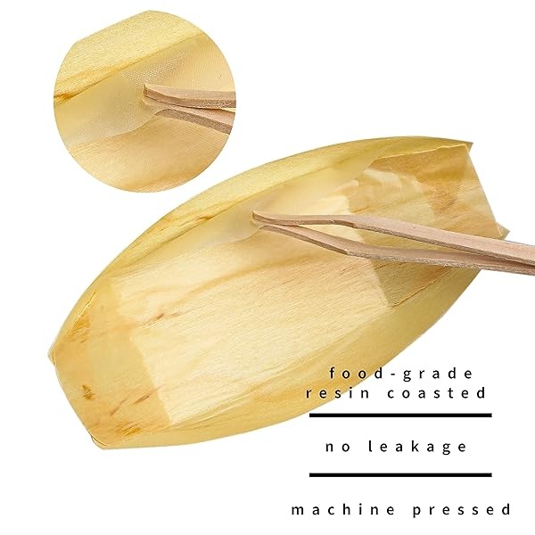 Snowkingdom - Paquete de 100 platos desechables de madera para barcos de 7 pulgadas, mejor que el bambú, 100% compostables y biodegradables, ecológicos - Image 7