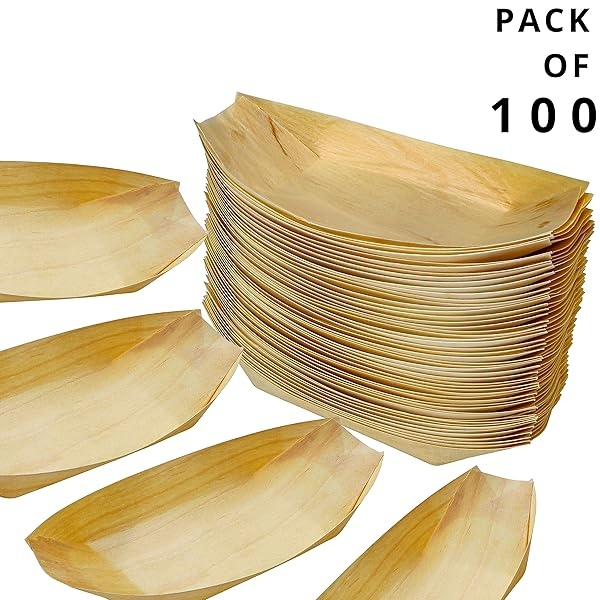 Snowkingdom - Paquete de 100 platos desechables de madera para barcos de 8 pulgadas - Image 5