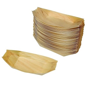 Snowkingdom - Paquete de 200 platos desechables de madera para barco, de 8 pulgadas, mejor que el bambú, biodegradables, ecológicos, para fiestas