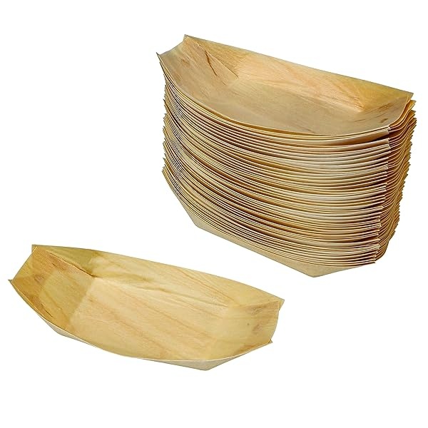 Snowkingdom - Paquete de 200 platos desechables de madera para barco, de 8 pulgadas, mejor que el bambú, biodegradables, ecológicos, para fiestas
