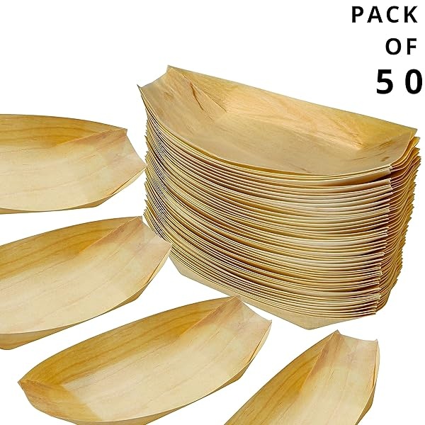 Snowkingdom - Paquete de 50 platos desechables de madera para barco, de 5 pulgadas, mejor que el bambú, biodegradables, ecológicos, para fiestas - Image 5