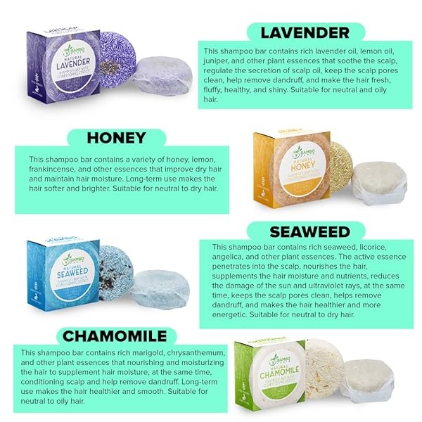 Solid Shampoo Bar And Conditioner Effect Hair Soap - 4 Pack 100% Organic Shampoo Bars For Hair With All Natural Plant Based Essential Oils And Eco Fri - Image 4
