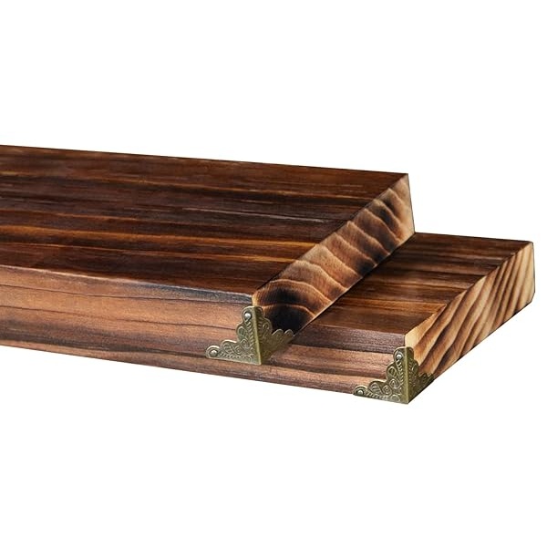 Soroel Juego de 2 estantes flotantes de madera rústica, estantes de almacenamiento de madera, montados en la pared, gruesos y anchos de madera natural, pequeños estantes, decoración para sala de estar, dormitorio, baño, cocina, marrón, 40,6 cm