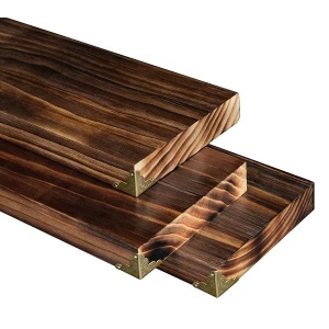 Soroel Juego de 3 estantes flotantes de madera rústica con soportes resistentes, estante de almacenamiento flotante de esquina ancha para montaje en pared, estantería pequeña para dormitorio, baño, color marrón - 40 cm