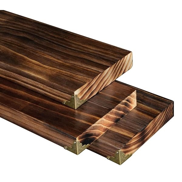 Soroel Juego de 3 estantes flotantes de madera rústica con soportes resistentes, estante de almacenamiento flotante de esquina ancha para montaje en pared, estantería pequeña para dormitorio, baño, color marrón - 40 cm