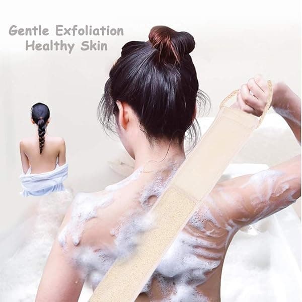 Spclsim Juego de cepillos de baño, cepillo de ducha, cepillo de cuerpo, cepillo de espalda, exfoliante natural, esponja de lufa, esponja de ducha, puf para mujeres y hombres, exfoliante suave, mejora tu circulación - Image 3